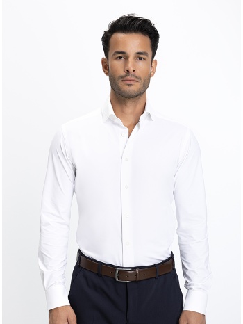 xacus ανδρικό πουκάμισο slim fit με ελαστικότητα λευκό