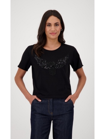 monari γυναικείο t-shirt βαμβακερό με διακοσμητικές χάντρες