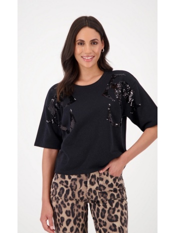 monari γυναικείο t-shirt με lurex και παγιέτες σε μαύρο
