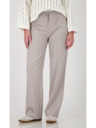monari γυναικείο παντελόνι wide leg με λάστιχο και μεγάλες τσέπες σε γκρι/μπεζ