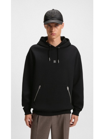 hugo ανδρικό hoodie φούτερ με λογότυπο relaxed fit σε μαύρο