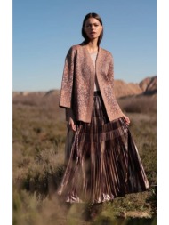 luna llena γυναικεία φούστα maxi regular fit μεταλλιζέ πλισέ χάλκινη