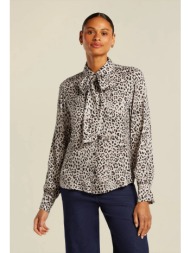 beaumont γυναικείο πουκάμισο regular fit με leopard jacquard σχέδιο και αποσπώμενο φιόγκο