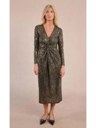 molly bracken γυναικείο φόρεμα fitted midi lame με animal print