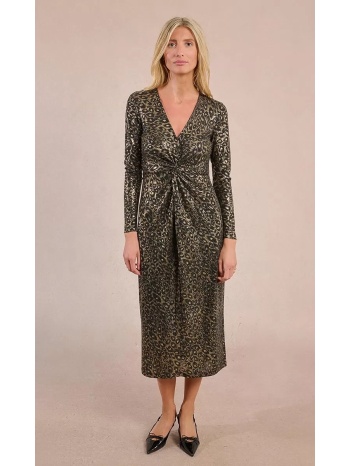 molly bracken γυναικείο φόρεμα fitted midi lame με animal