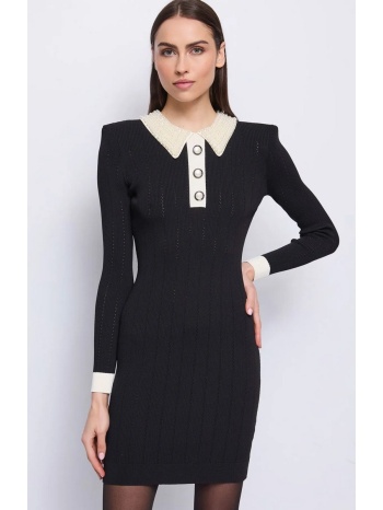 gaudi γυναικείο πλεκτό μίνι φόρεμα με γιακά πόλο και πέρλες