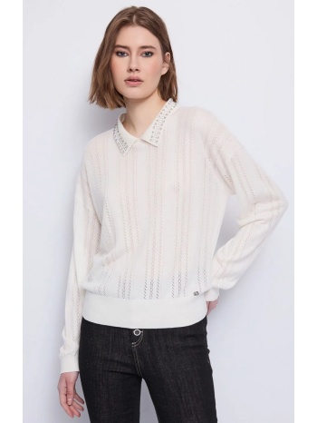 gaudi γυναικεία πλεκτή μπλούζα με γιακά και στρας