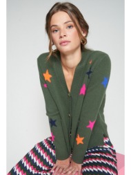 vilagallo γυναικεία ζακέτα regular fit μάλλινη με πολύχρωμα αστέρια