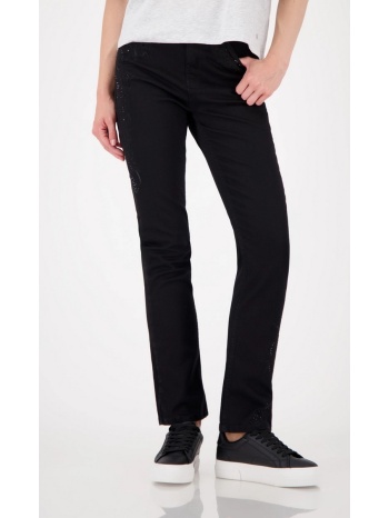 monari γυναικείο τζιν straight fit με κέντημα και στρας