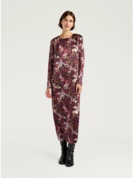 momoni γυναικείο φόρεμα regular fit μεταξωτό με print σατέν