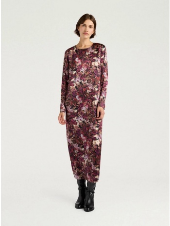 momoni γυναικείο φόρεμα regular fit μεταξωτό με print σατέν