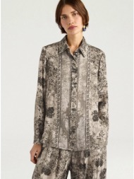 momoni γυναικείο πουκάμισο regular fit βισκόζη με print, ζακάρ υφή και κουμπιά από φίλντισι