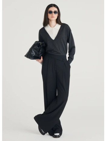 caractere γυναικείο παντελόνι wide leg σε κρεπ μαύρο