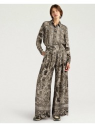 momoni γυναικείο παντελόνι palazzo relaxed fit βισκόζη με print και ζακάρ υφή