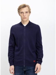 hugo ανδρικό πλεκτό regular fit βαμβακερό με φερμουάρ και όρθιο γιακά