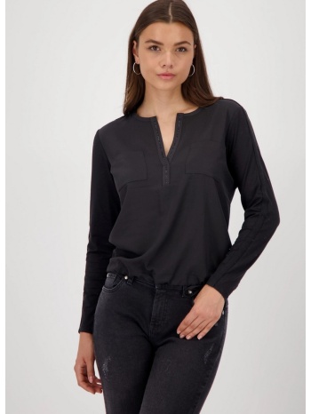 monari γυναικεία μπλούζα με σατινέ όψη και στρας στο