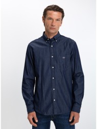gant ανδρικό πουκάμισο regular fit βαμβακερό indigo chambray