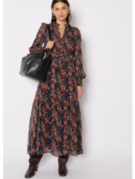 berenice γυναικείο φόρεμα long με λουλουδάτο lurex print και μακριά μανίκια