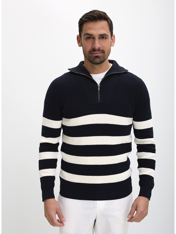 ανδρικό πουλόβερ βαμβακερό classic fit ριγέ με φερμουάρ