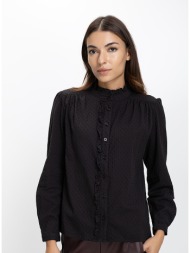 luna llena γυναικείο βαμβακερό πουκάμισο regular fit με βολάν και ψηλό γιακά