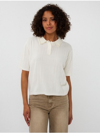 esqualo γυναικεία πλεκτή μπλούζα με μαργαριταρένιο γιακά