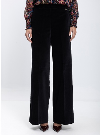 luckylu γυναικείο παντελόνι από βελούδινη υφή wide leg fit