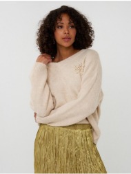 esqualo γυναικείο πλεκτό πουλόβερ με μαργαριταρένια λεπτομέρεια relaxed fit