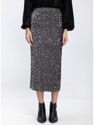 luckylu γυναικεία midi φούστα με παγιέτες regular fit
