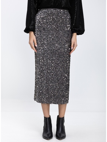 luckylu γυναικεία midi φούστα με παγιέτες regular fit