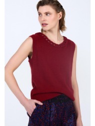 skatie γυναικείο πλεκτό γιλέκο με πλεκτή αλυσίδα στο ντεκολτέ