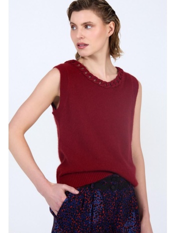 skatie γυναικείο πλεκτό γιλέκο με πλεκτή αλυσίδα στο