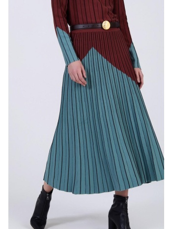 skatie γυναικεία πλεκτή φούστα με πιέτες και διχρωμία