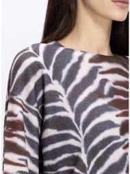 elena miro γυναικείο πλεκτό με animal print και ασύμμετρο τελείωμα