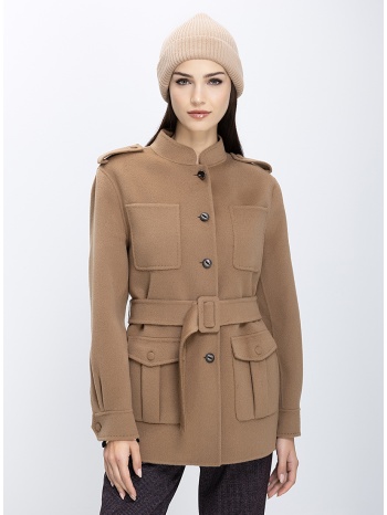 maliparmi γυναικείο παλτό μάλλινο με ζώνη και τσέπες