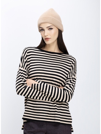 maliparmi γυναικείο πλεκτό ριγέ με πλαϊνά ανοίγματα