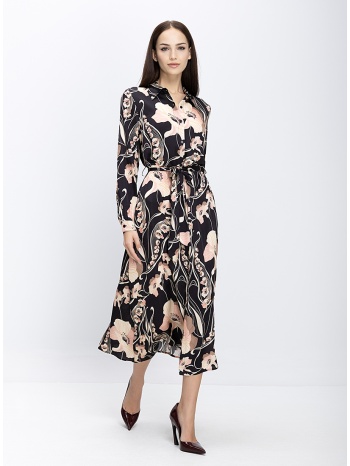 γυναικείο φόρεμα σεμιζιέ midi με ζώνη και floral μοτίβο