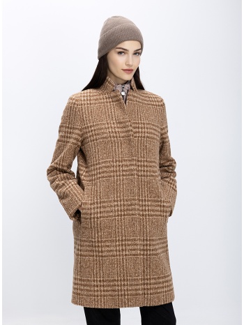 cinzia rocca γυναικείο παλτό καρό με όρθιο γιακά