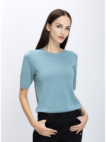 γυναικεία πλεκτή μπλούζα με κοντό μανίκι και στρογγυλή