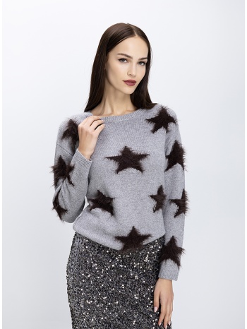 luckylu γυναικείο πλεκτό με αστέρια από faux fur