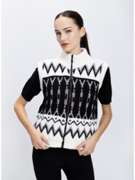 pho firenze γυναικείο πλεκτό γιλέκο με φερμουάρ και ζακάρ σχέδιο