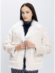 tavus γυναικείο jacket από οικολογικό δέρμα με faux fur λεπτομέρειες