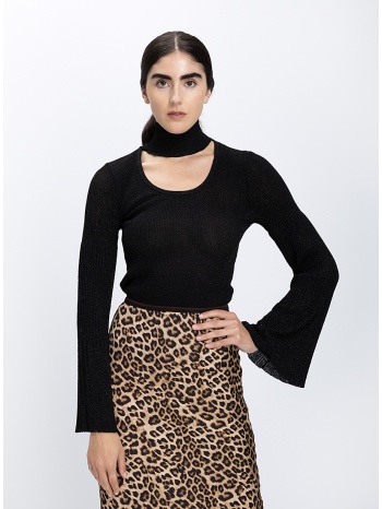 luckylu γυναικεία μπλούζα μεταλλιζέ με cut out λαιμόκοψη