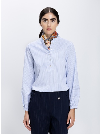 γυναικεία μπλούζα με ριγέ σχέδιο και γιακά μάο