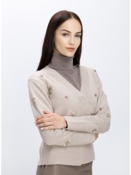 luckylu γυναικεία πλεκτή μπλούζα v neck με διακοσμητικές πέτρες