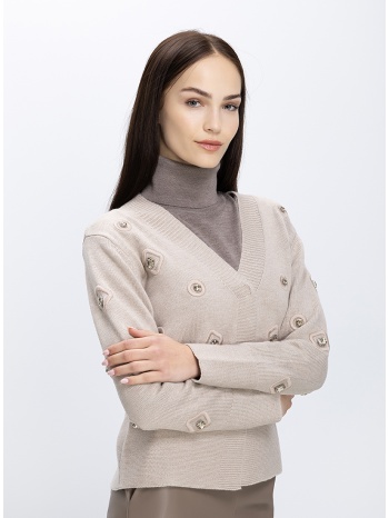 luckylu γυναικεία πλεκτή μπλούζα v neck με διακοσμητικές