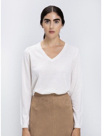 γυναικεία πλεκτή μπλούζα μάλλινη merino με v λαιμόκοψη