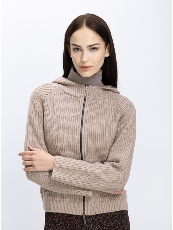 monari γυναικεία πλεκτή ζακέτα με κουκούλα