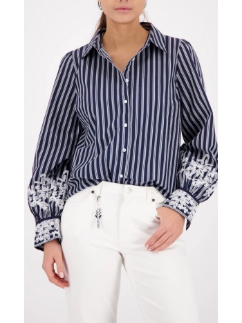 monari γυναικείο βαμβακερό πουκάμισο ριγέ με κέντημα στα