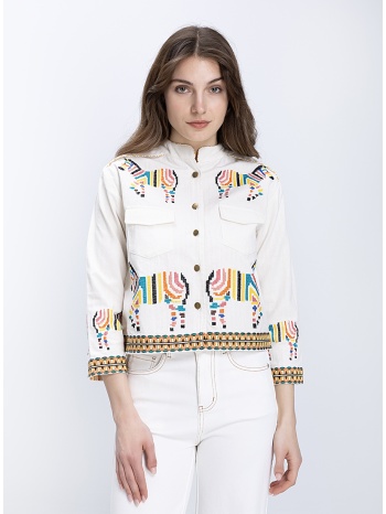 luna llena γυναικείο τζάκετ με κεντήματα και τσέπες regular