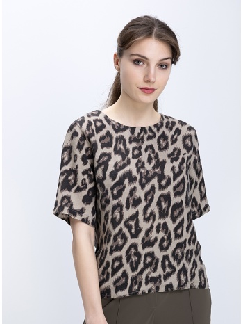 clarina γυναικεία μπλούζα λινή με animal print loose fit